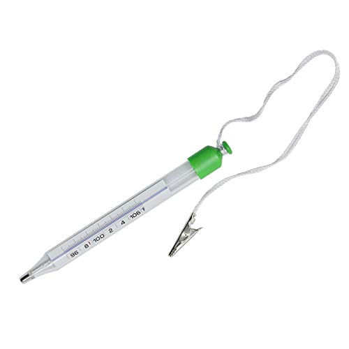 Mercury-Free Veterinary Thermometer. Glass with Cord and Tail Clip