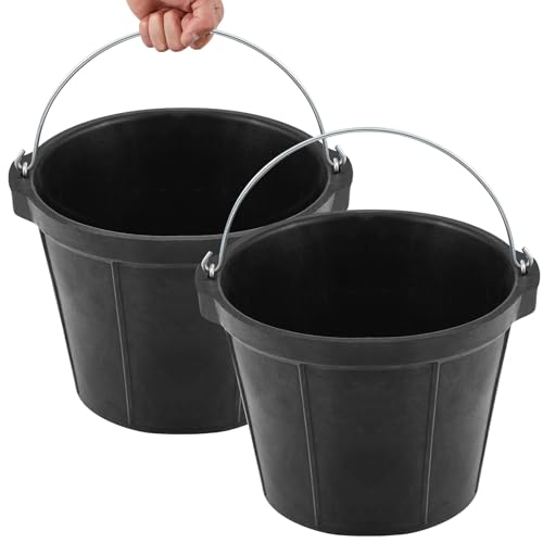2 Pcs Rubber Feeder Bucket, 8 Quart, 2 Gallon Rubber Horse Feed Bucket with Handle