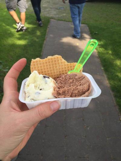 ice cream and cookie in a tray