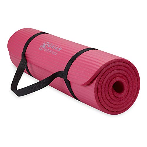 Gaiam Essentials Thick Yoga Mat Fitness & Exercise Mat with Easy-Cinch Carrier Strap