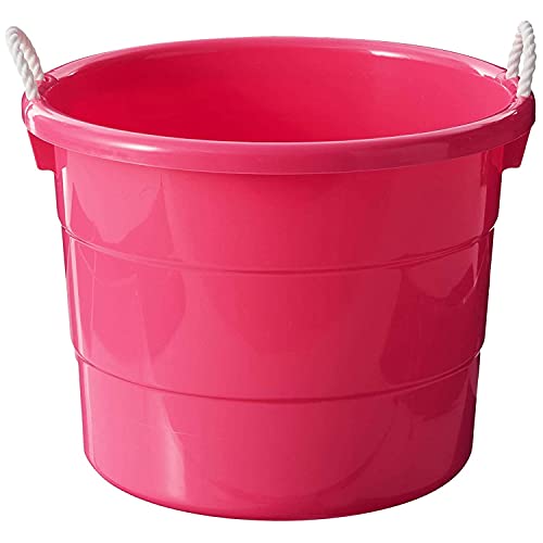 Stackable Plastic 18 Gallon Utility Storage Container Bucket Tubs with Rope Handles, Pink, Set of 2 Buckets