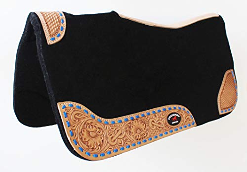CHALLENGER Horse Saddle PAD Western Contoured Wool Felt Moisture Wicking Black Navy Lace