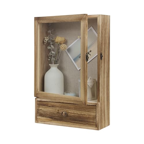 Butizone Shadow Box Frame, Deep Shadow Box Display Case with Real Glass and Drawer