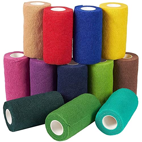 12 Rolls Colorful Self Adhesive Bandage Wrap, 4 Inch x 5 Yards