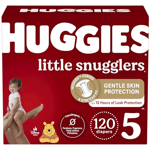 Huggies Size 5 Diapers, Little Snugglers Baby Diapers, Size 5 (27+ lbs), 120 Count