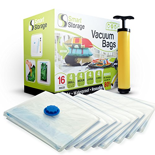 16 Pack Vacuum Storage Bags with Travel Hand Pump