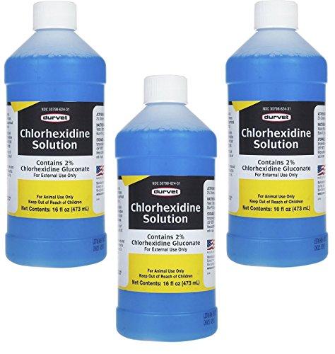 Durvet 3 Bottles of Chlorhexidine Solution, 16 Ounces each, for Cleaning Superficial Wounds on Dogs and Horses