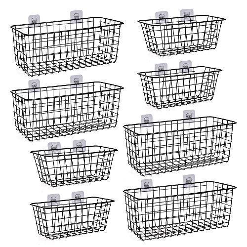 XINFULL 8 Pack Wire Storage Baskets Household Metal Wall-Mounted Containers