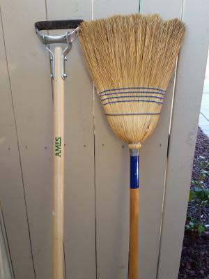 broom and garden hoe