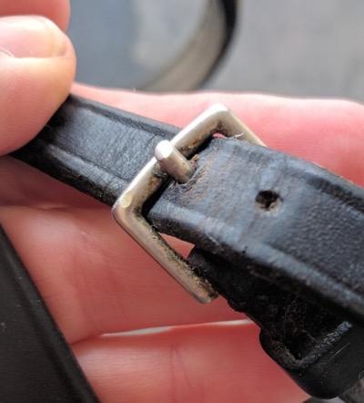 bridle buckle with dirt and goo