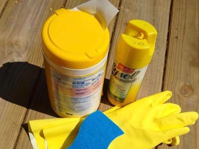 cleaning supplies and kitchen gloves