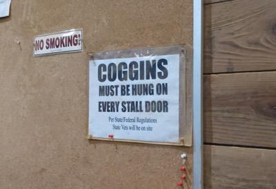 coggins test sign at a horse show
