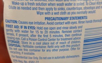 warning label on dish detergent