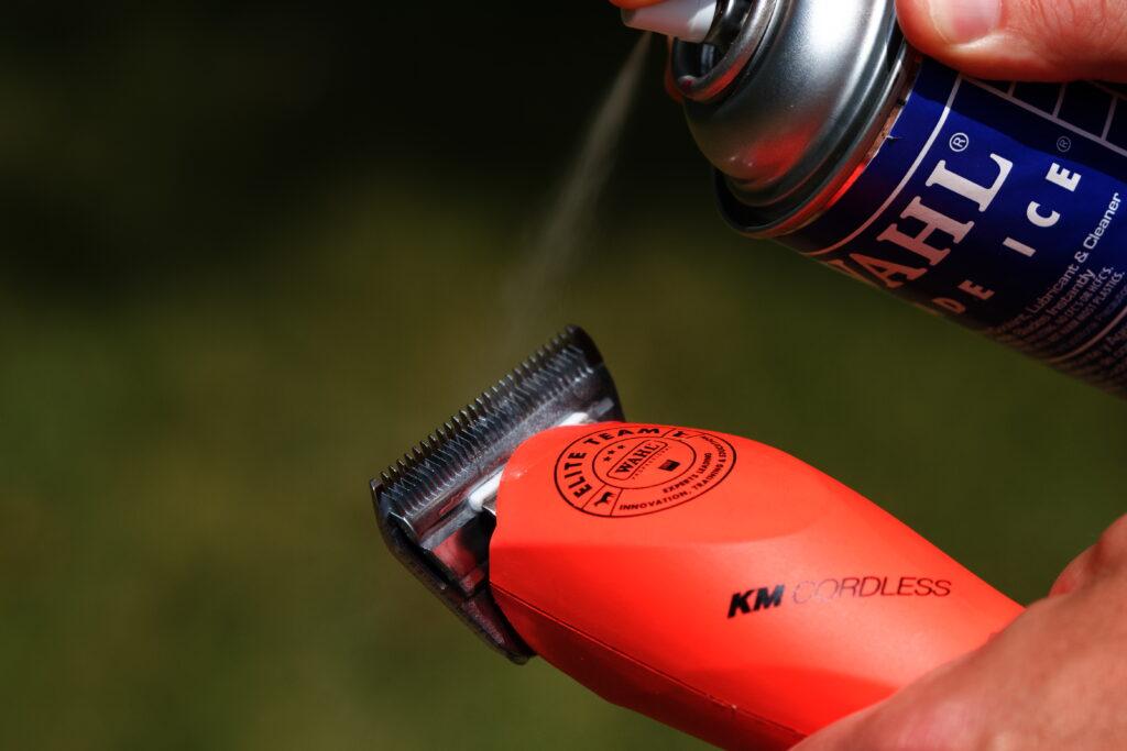 blade ice coolant spray on a km cordless clipper and #10 wide blade