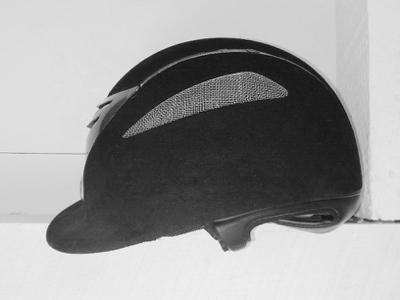 black and silver riding helmet