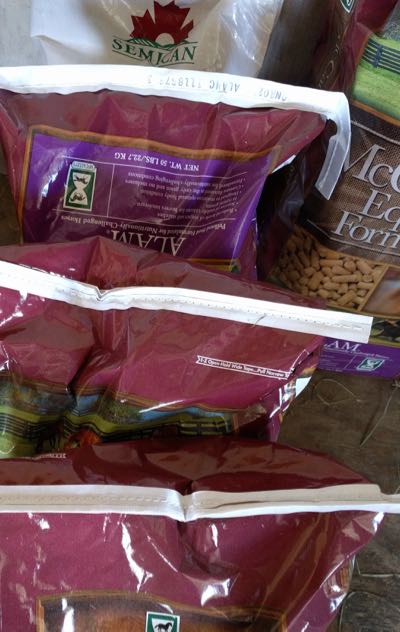 several bags of horse feed
