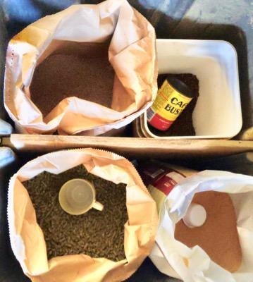 horse grains in bags from the top view