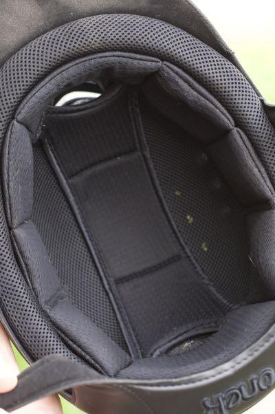 inside of a riding helmet showing the padding