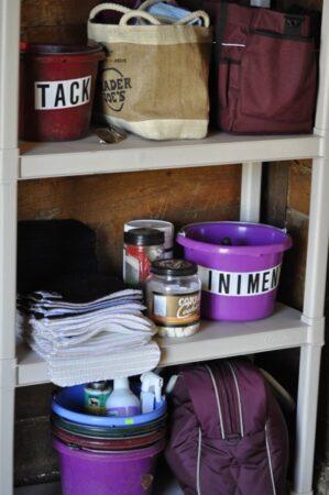 horse show shelf with bucket