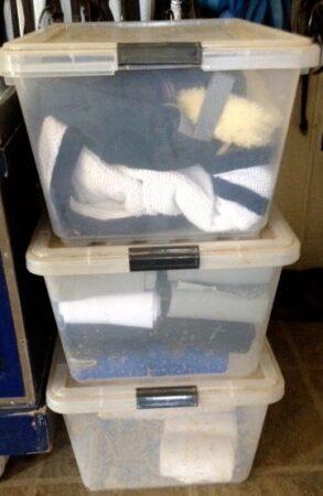 clear storage bins for horse stuff