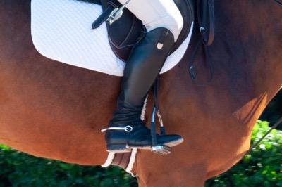 rider wearing tall hunter boots and a spurt
