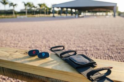 heart rate monitoring fitness equipment on a bench