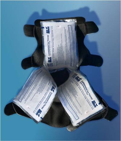 inside of ice boot showing three ice packs
