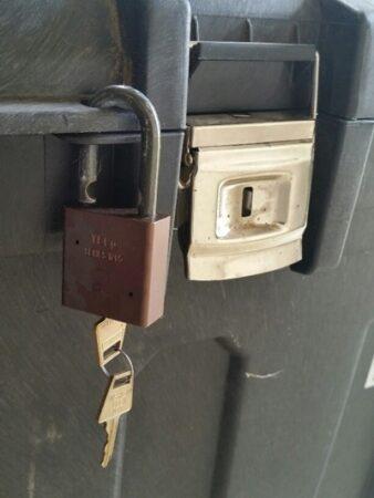 tack trunk with small padlock