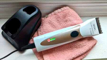 cordless trimmer and connected to charging cord