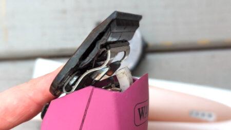 drive tip of a detachable blade horse body clipper also showing the hinge