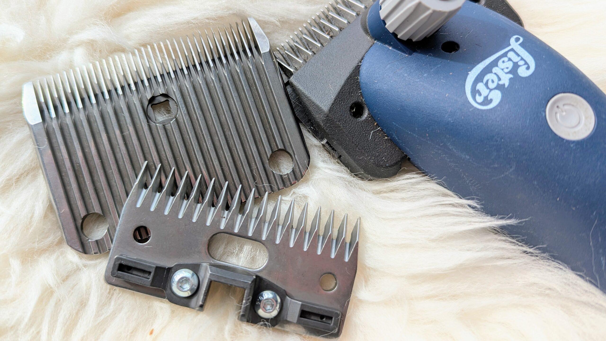 comb and cutter parts of a blade sitting next to Lister Eclipse horse shears