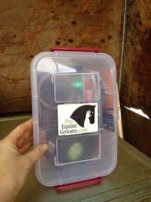 small container for storing horse supplies in a tack trunk