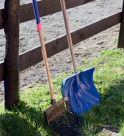snow shovel and manure fork