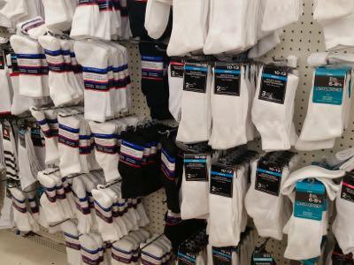 wall of socks at dollar store