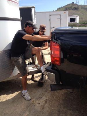 steffen peters holding a horse trailer 