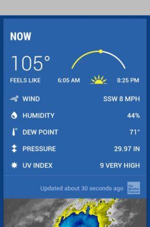 snapshot of hot weather forecast from a phone