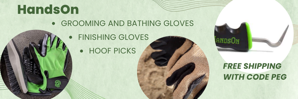 banner ad for handson gloves hoof pick and finishing gloves